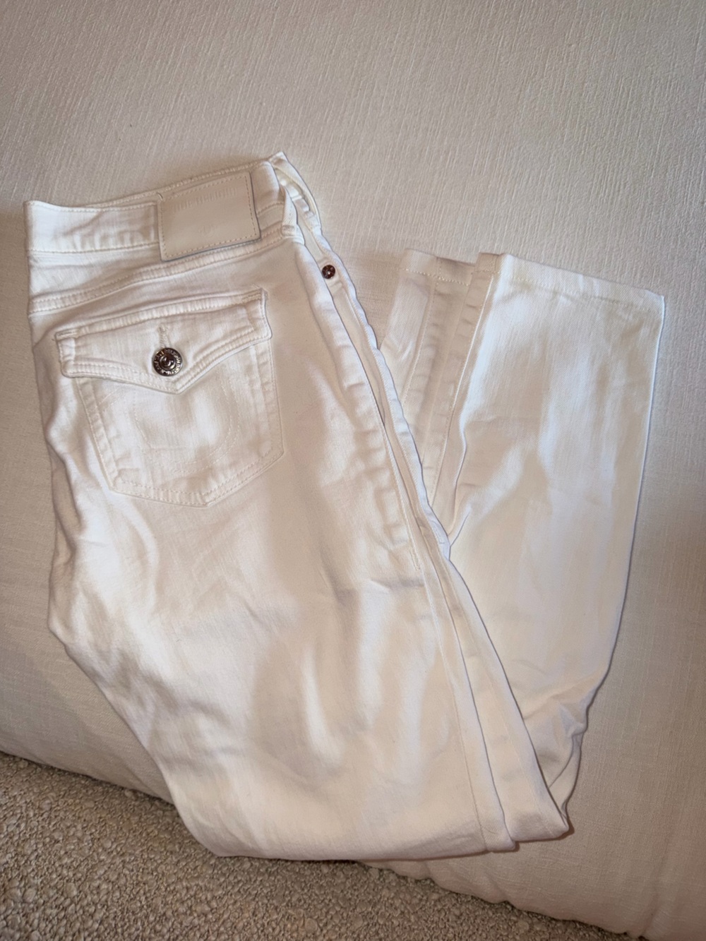 True Religion Women's White Straight Leg Jeans